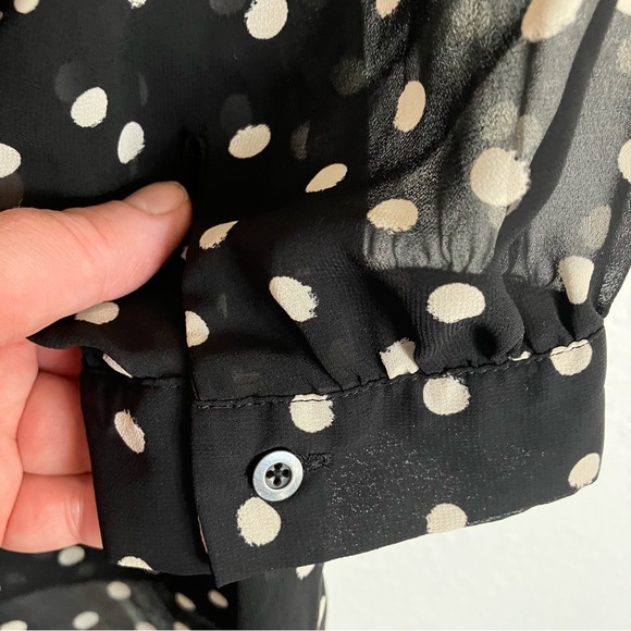 Lauren Conrad Black Sheer Polka Dot Three-Quarter Puff Sleeve Pop-Over Top - Sm - Picture 6 of 7